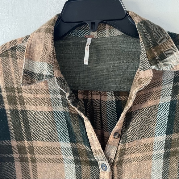 Free People easy street brown plaid oversized flannel shirt 37831 - Picture 4 of 8